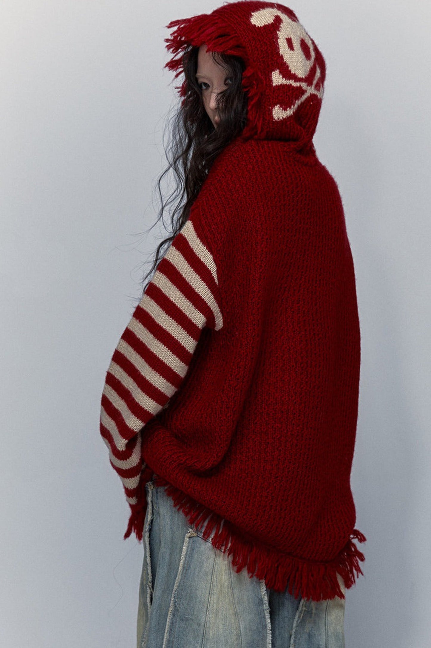 Skull Rabbit Hooded Knit Blouse