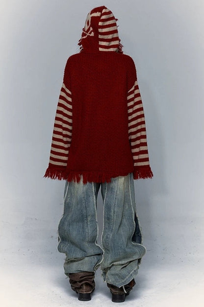 Skull Rabbit Hooded Knit Blouse
