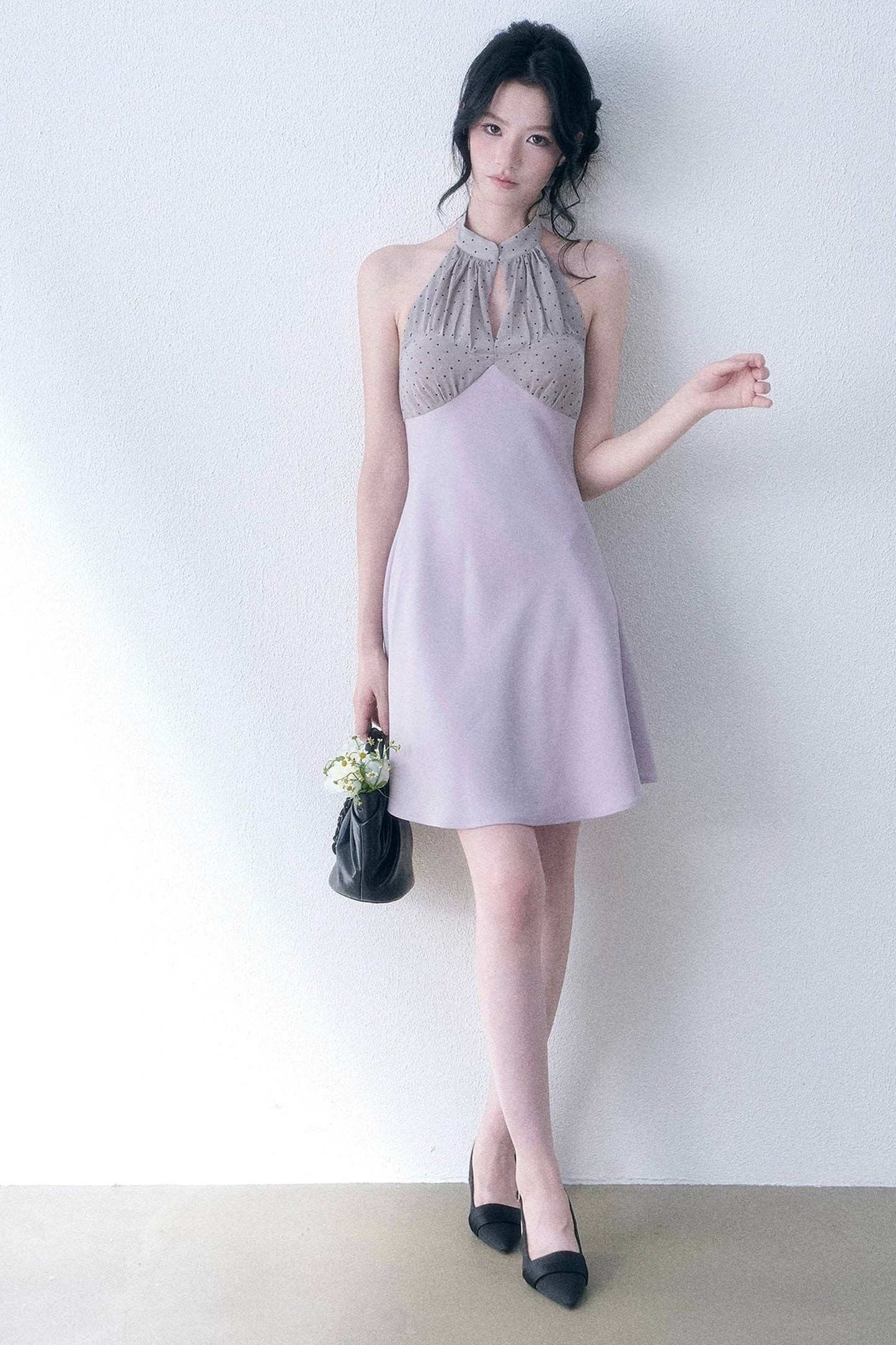 Robe dos-nu patchwork en dentelle