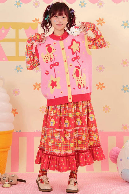 Towel Embroidery Patchwork Lace Midi Skirt