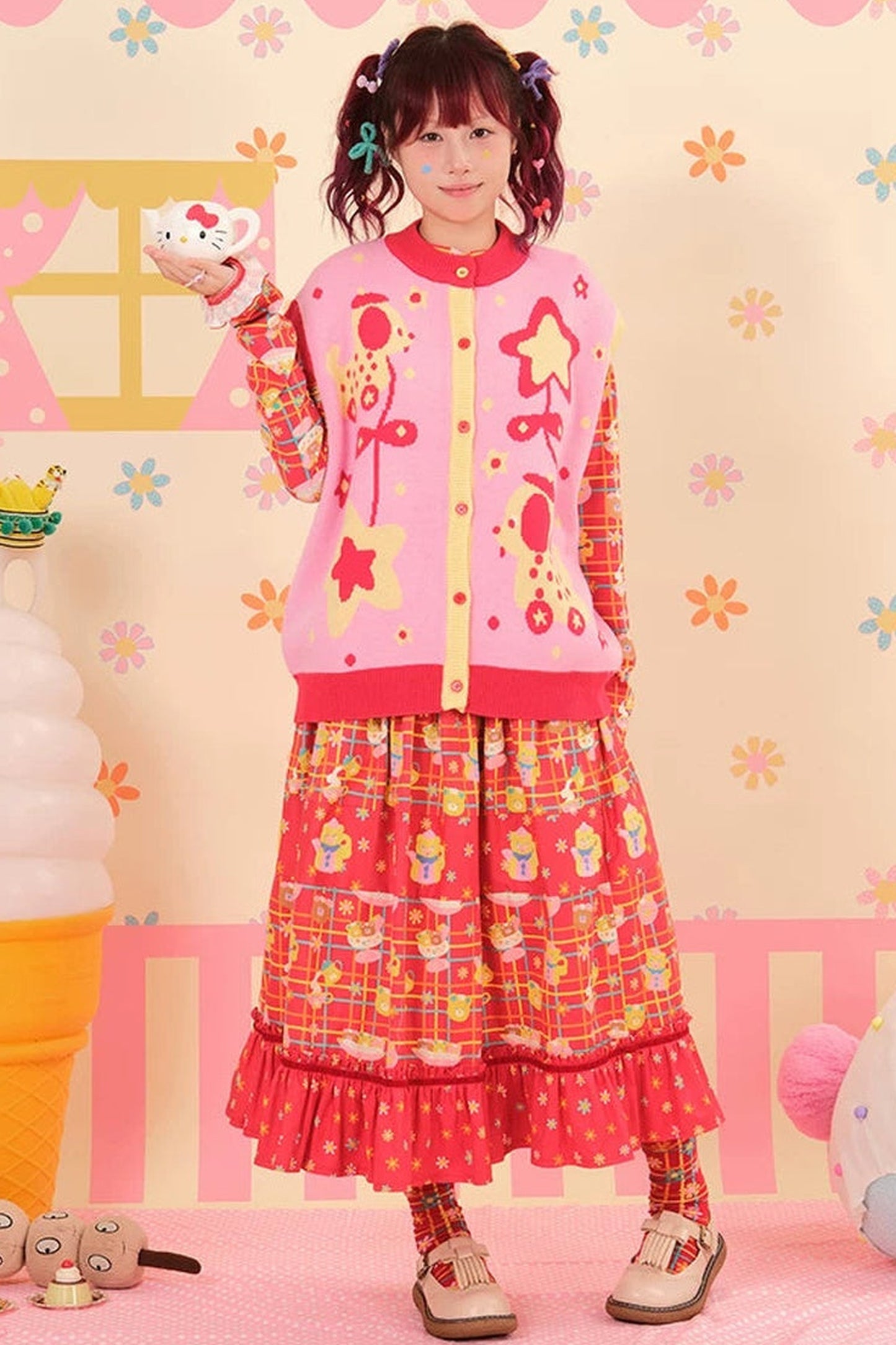 Towel Embroidery Patchwork Lace Midi Skirt