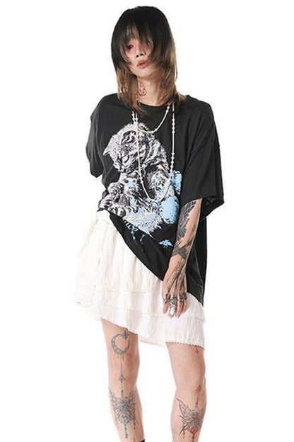 Oversized Cat Floral Legless T-Shirt