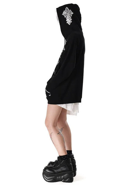 Gothic Lace Trim Cross Bow Sweatshirt