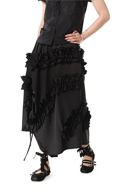 Irregular Acetate Ruffle Drawstring Skirt