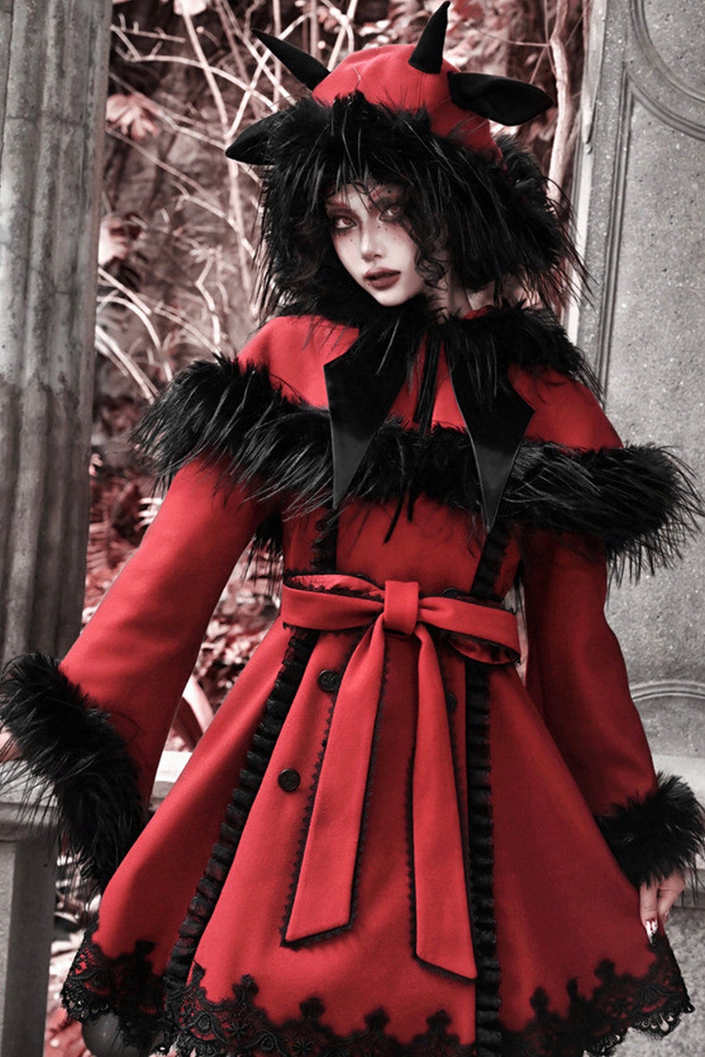 Gothic Bat Collar Woolen Cape Set