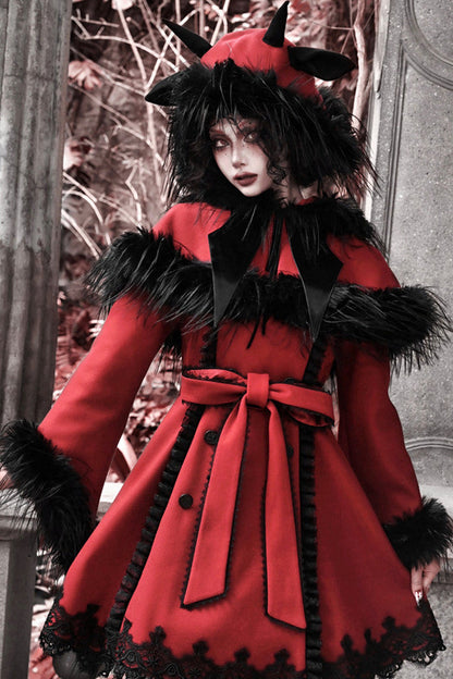 Gothic Bat Collar Woolen Cape Set