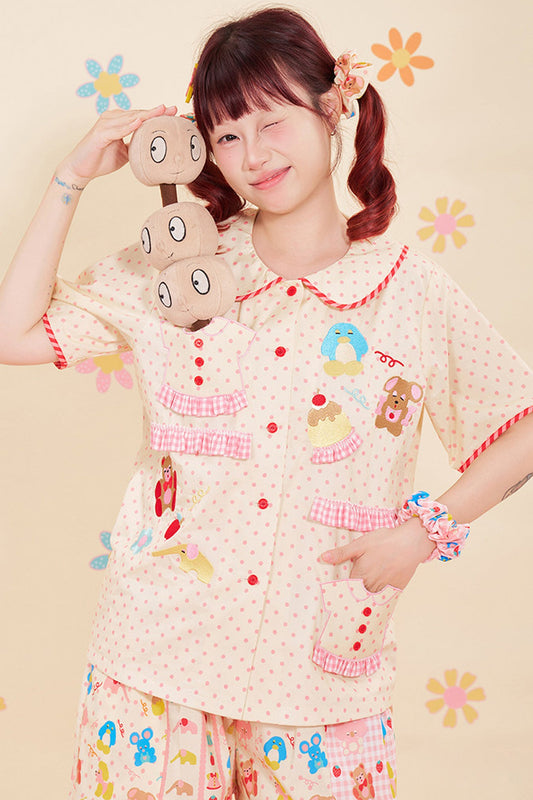 Animal Embroidery Lace Doll Collar Blouse