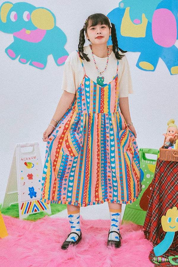 Kindergarten Paradise Print Suspender Dress