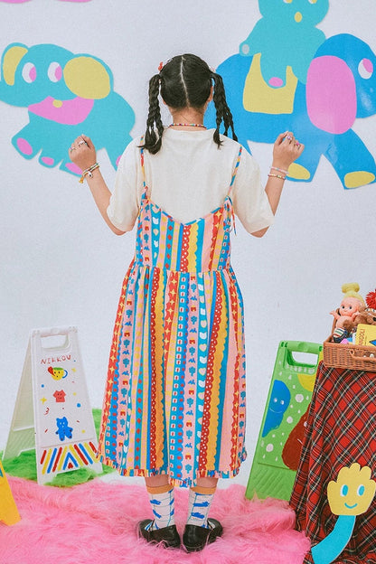 Kindergarten Paradise Print Suspender Dress