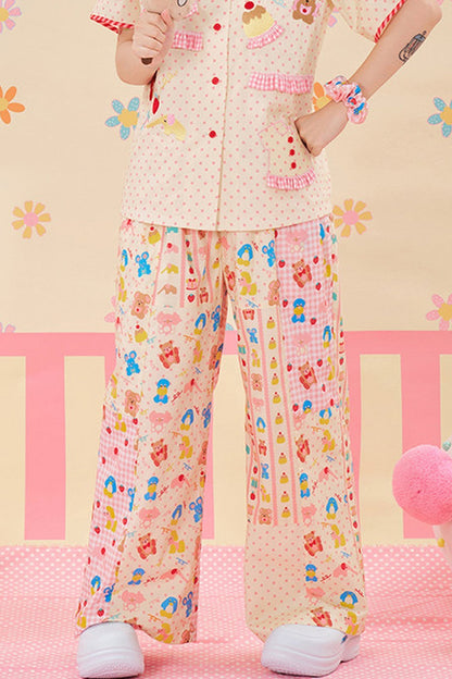 Bunte Patchwork-Hose mit weitem Bein