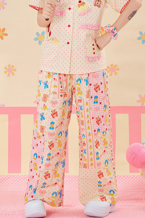 Colorful Patchwork Wide-Leg Pants