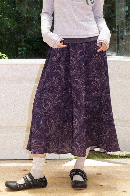 Vintage A-Line Elastic Waist Skirt