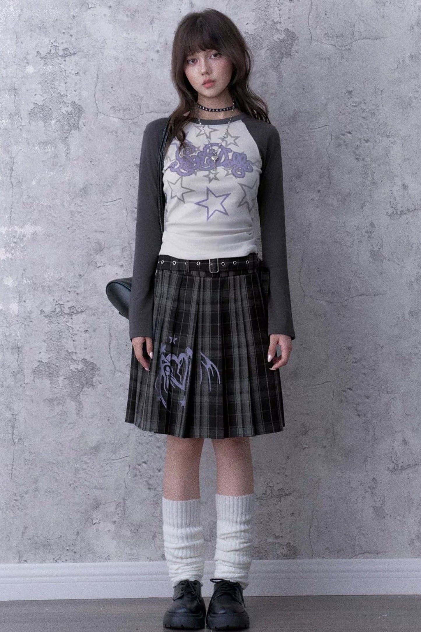 Graffiti Double Waist Pleated Skirt