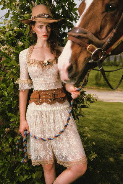 French Retro Lace Skirt and Top Set-Up