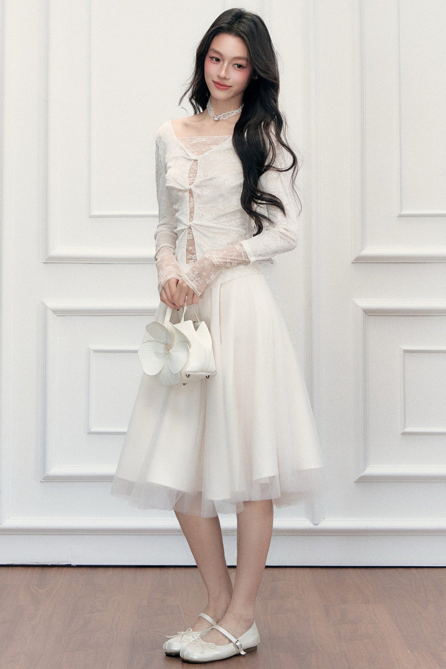 High-Waisted A-Line Puffy Mesh Skirt