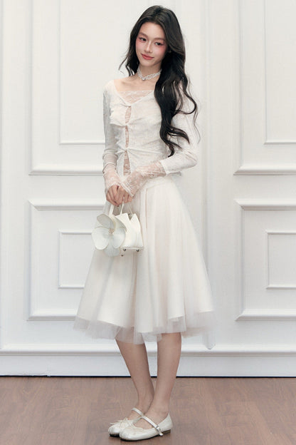 High-Waisted A-Line Puffy Mesh Skirt