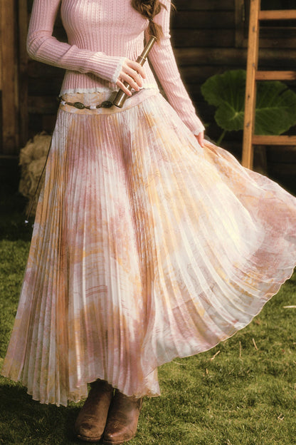 Custom High Drape Printed Pleated Skirt