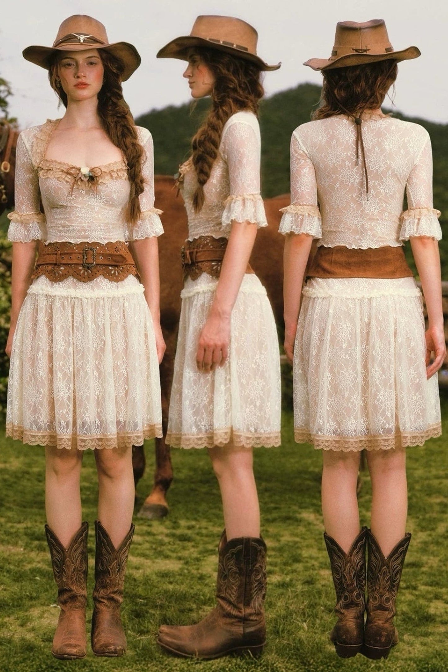 French Retro Lace Skirt and Top Set-Up