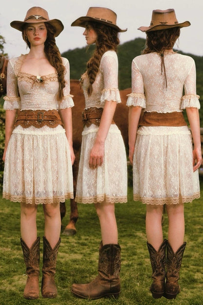 French Retro Lace Skirt and Top Set-Up