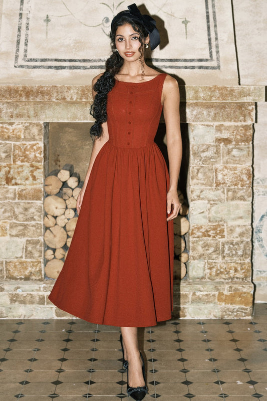 French Retro Red Strap Long Dress