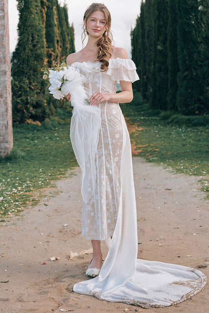 Lace French Retro Off-Shoulder Fishbone Dress