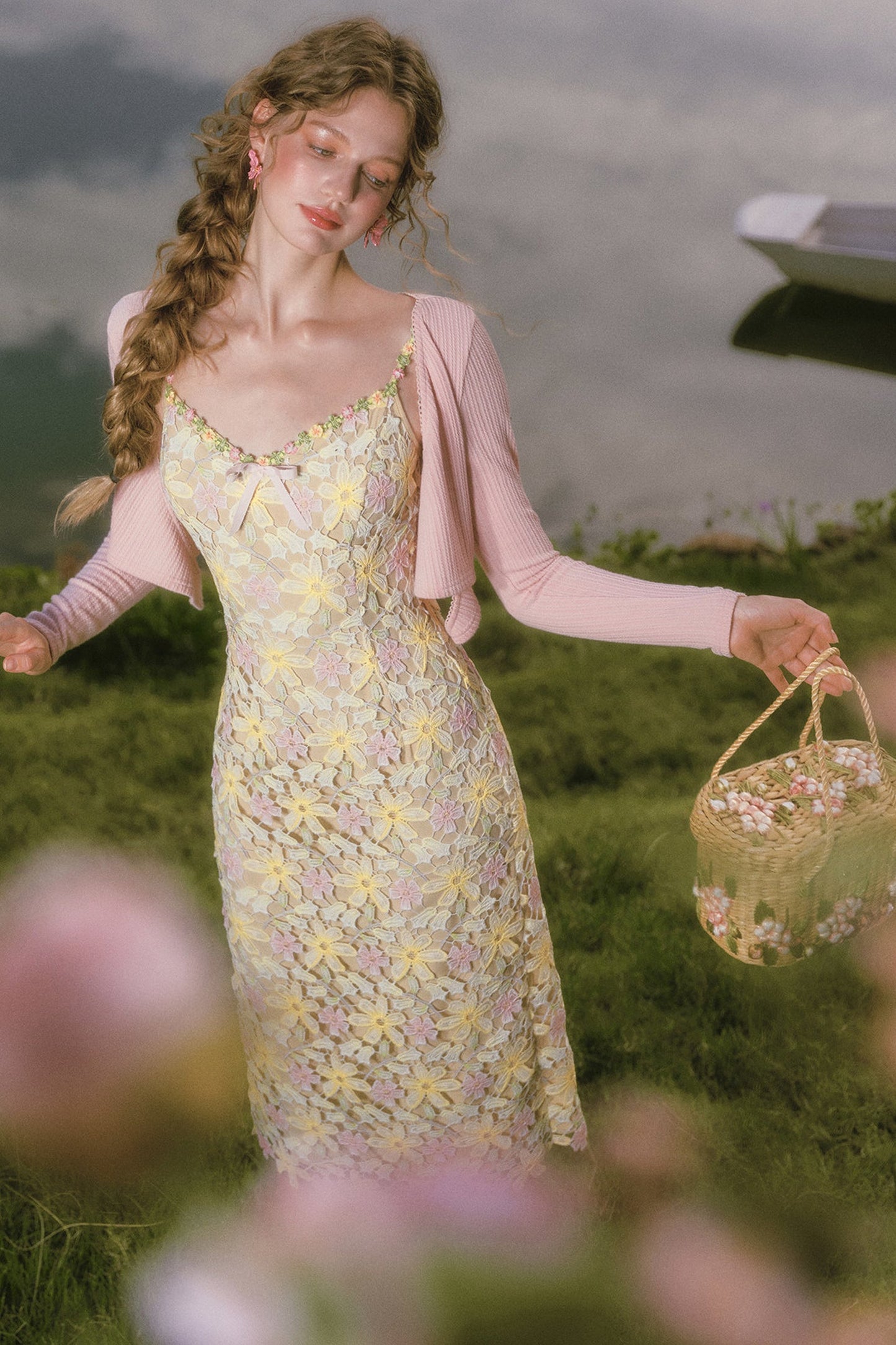 Rainbow Floral Corset Strap Long Dress Set-Up