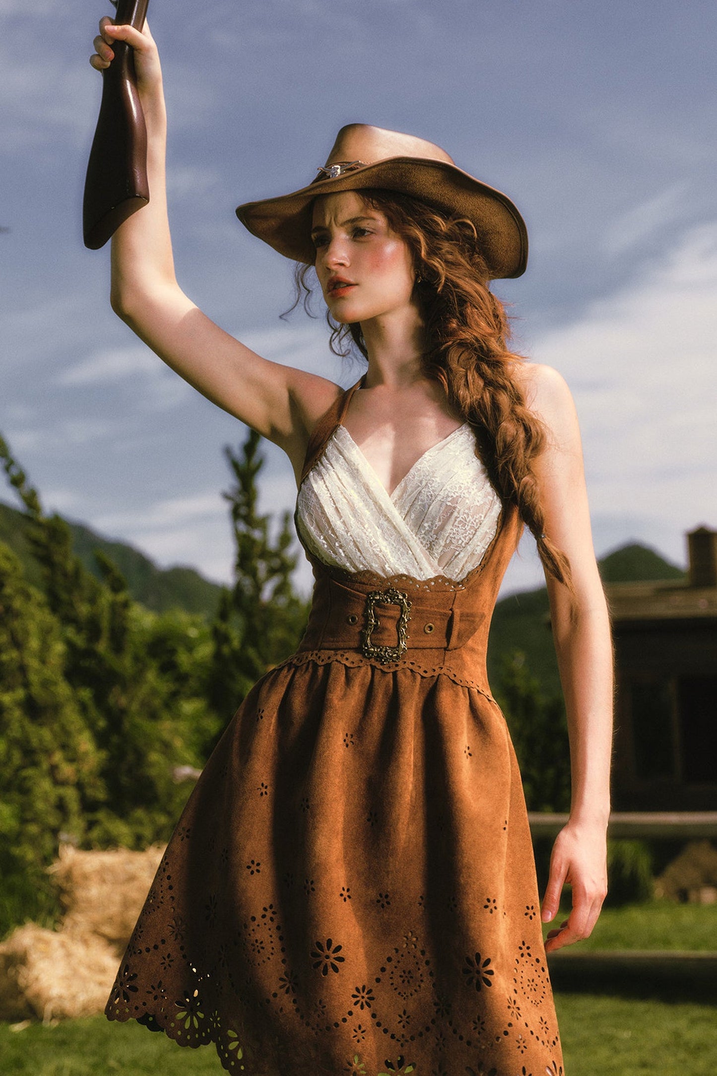 Desert Knight Coffee Fishbone Corset and Skirt Dress Set-Up