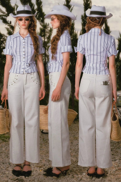 Striped Shirt and White Jeans Set-Up