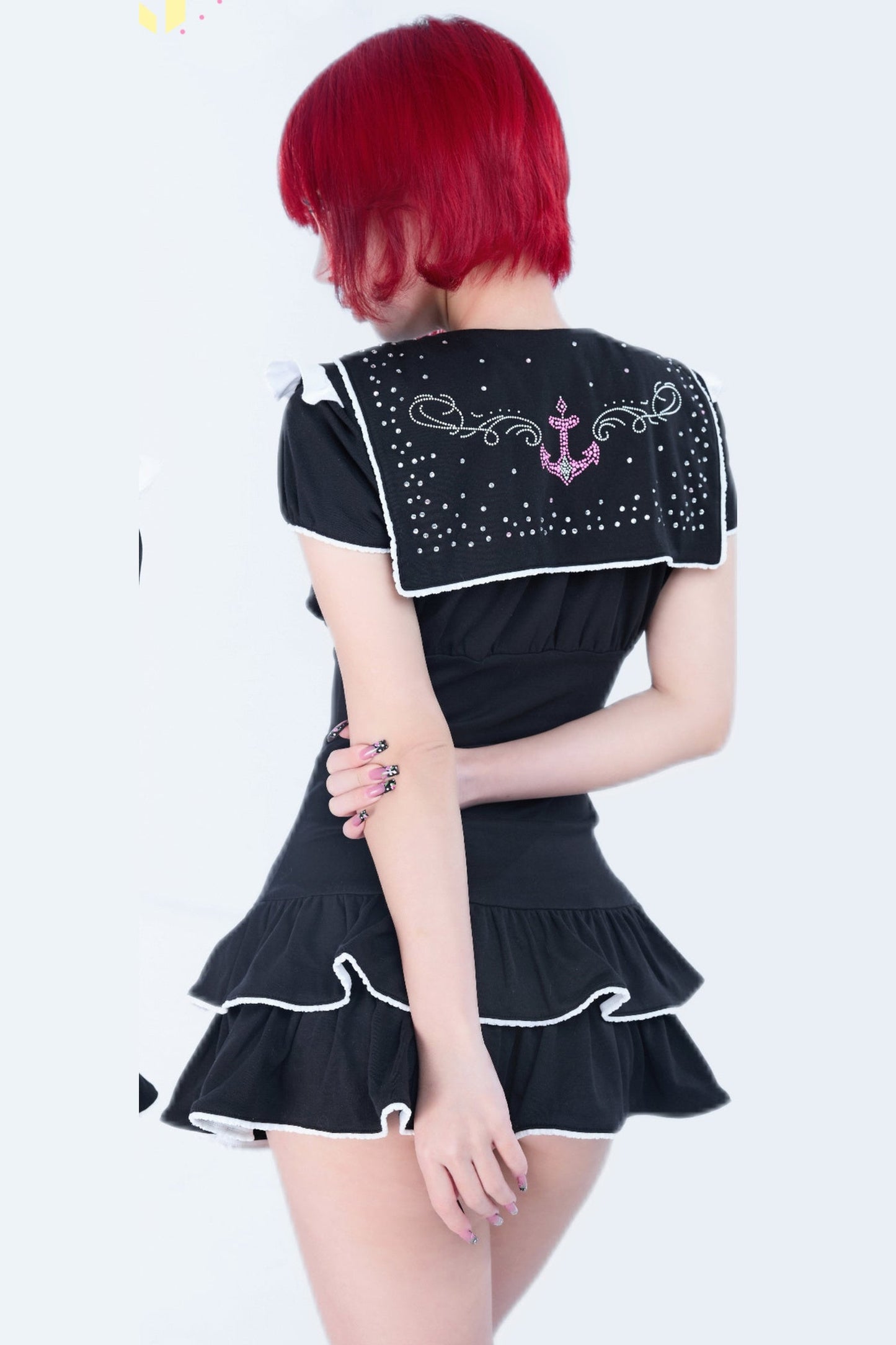 Sparkling Sailor Rhinestone Tiered Dress Set-Up