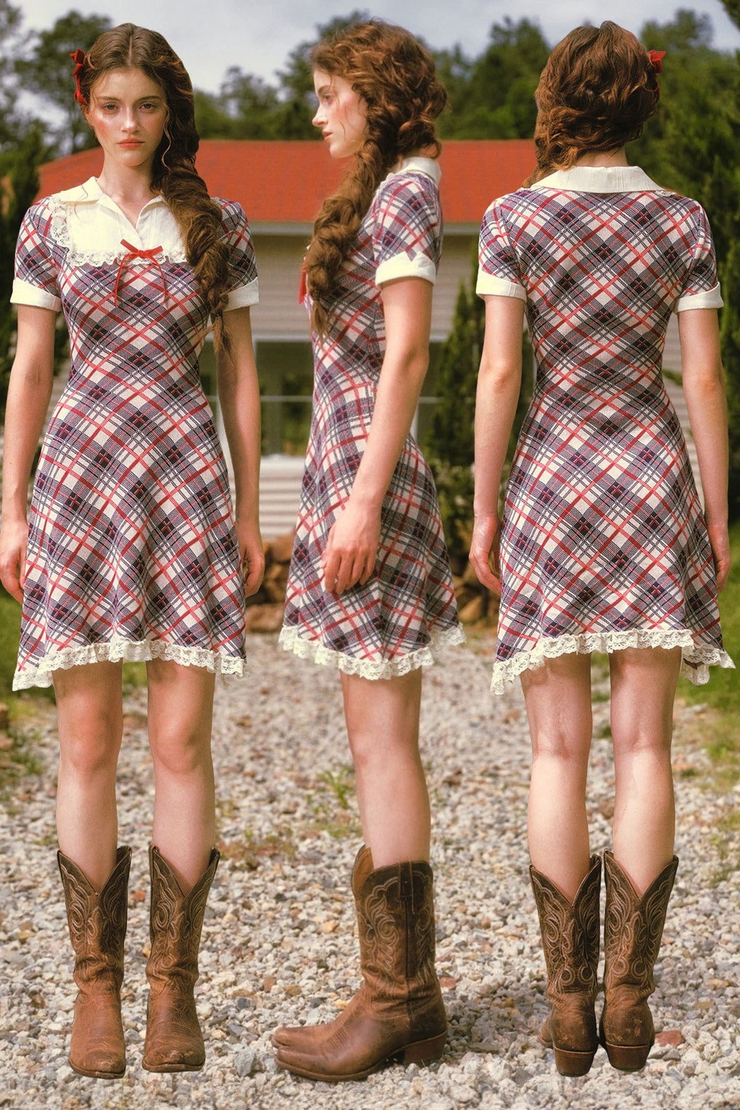 Plaid Contrast Lapel Dress