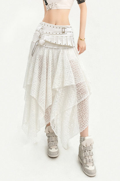 Layered-Look Lace Asymmetrical Skirt