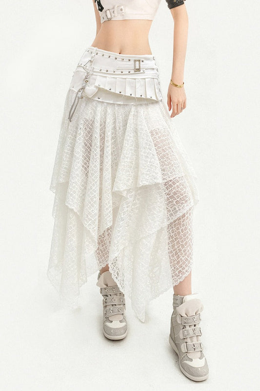 Layered-Look Lace Asymmetrical Skirt