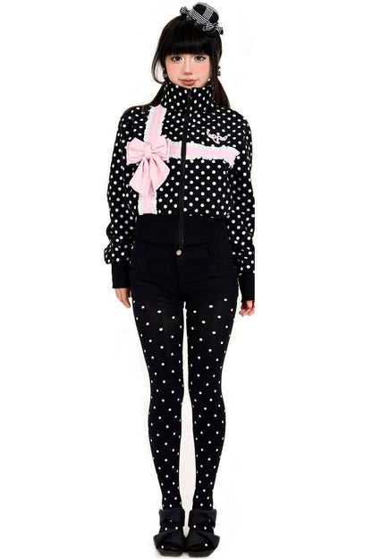 Polka Dot Bow Sweatshirt Jacket