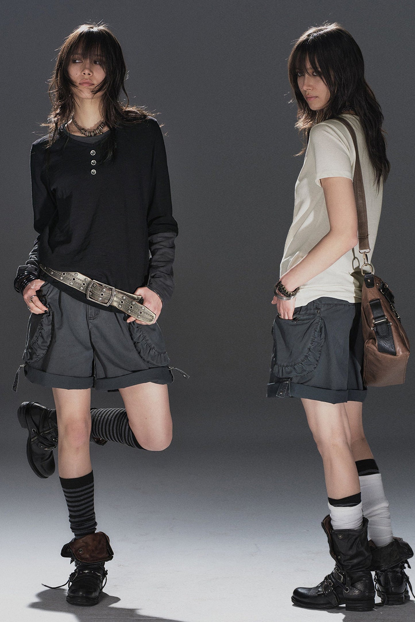 Shorts stile urbano plissettati multi-tasca