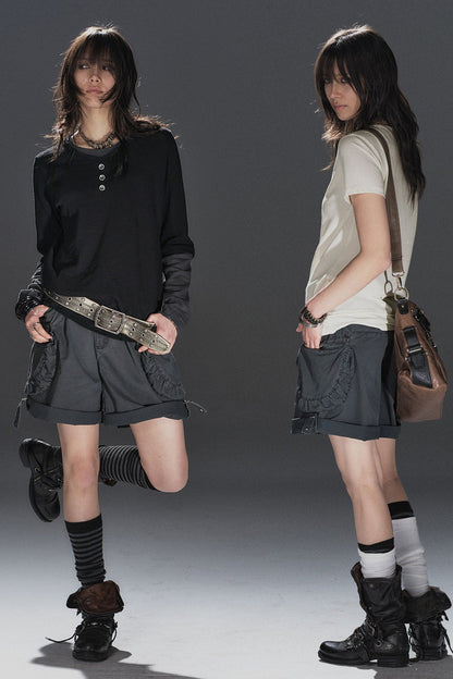 Shorts stile urbano plissettati multi-tasca