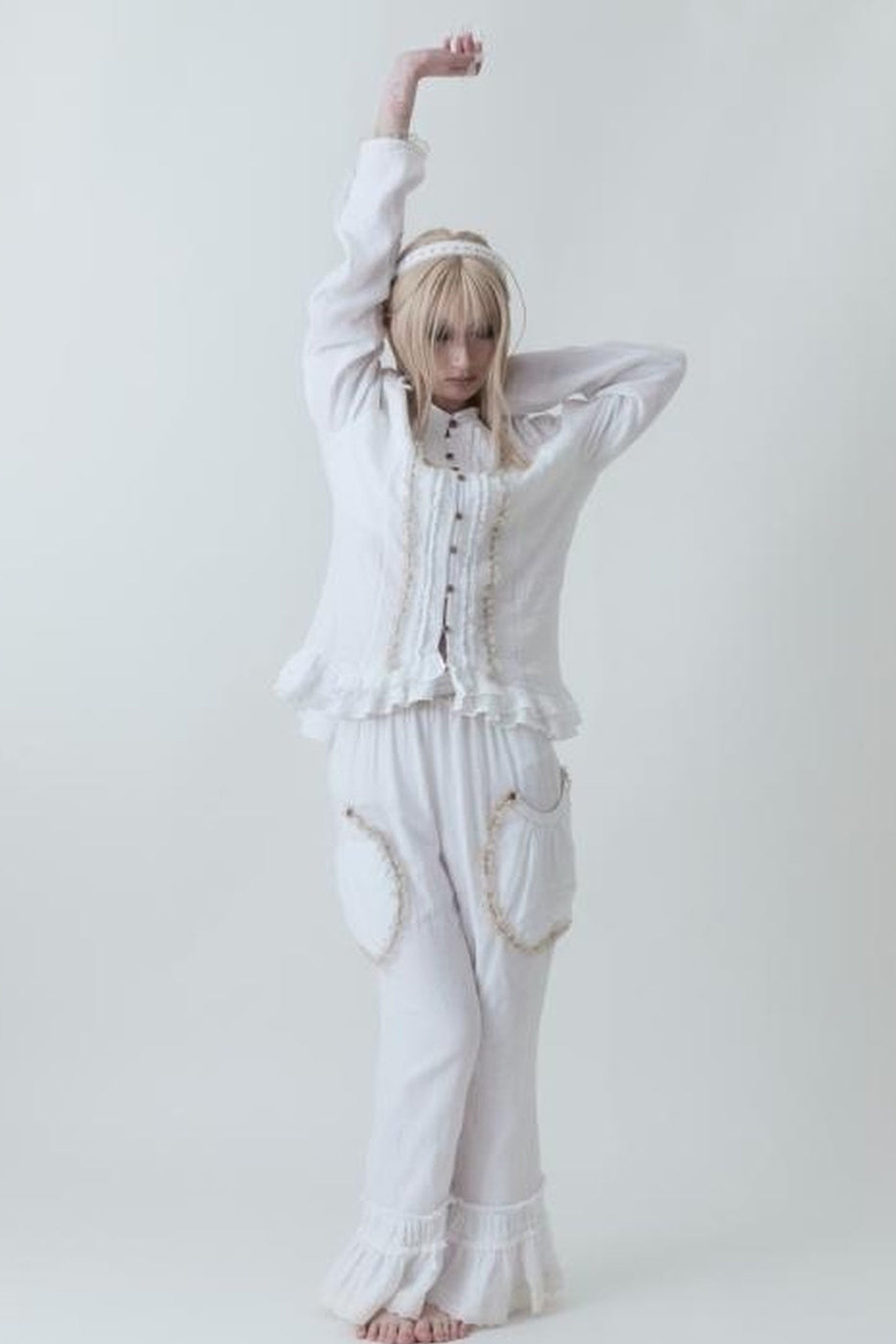 Completo top e pantaloni in cotone ultrasottile stile medievale