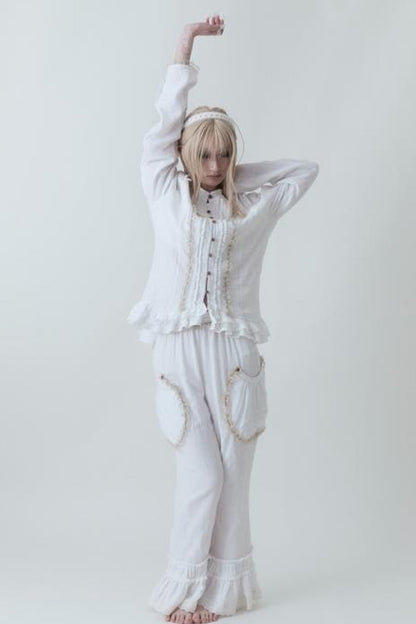 Completo top e pantaloni in cotone ultrasottile stile medievale