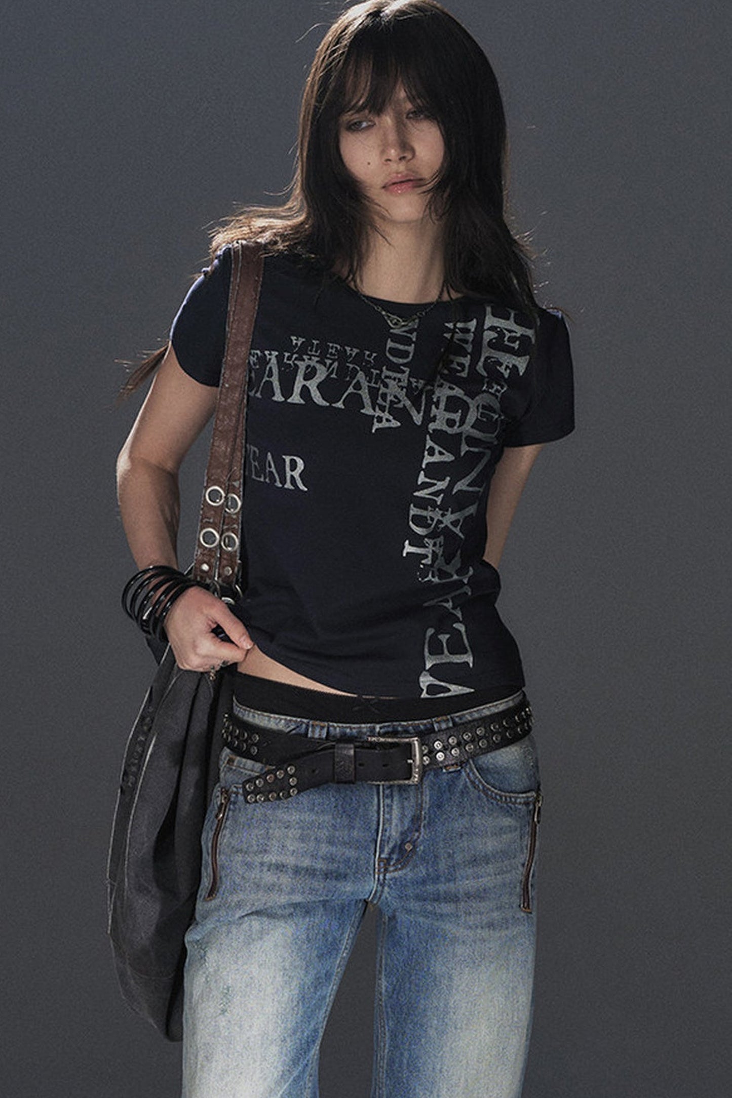 Silver Glitter Letter Print Short-Sleeve T-Shirt