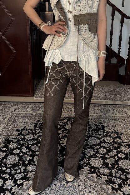Pantalon évasé en denim patchwork médiéval