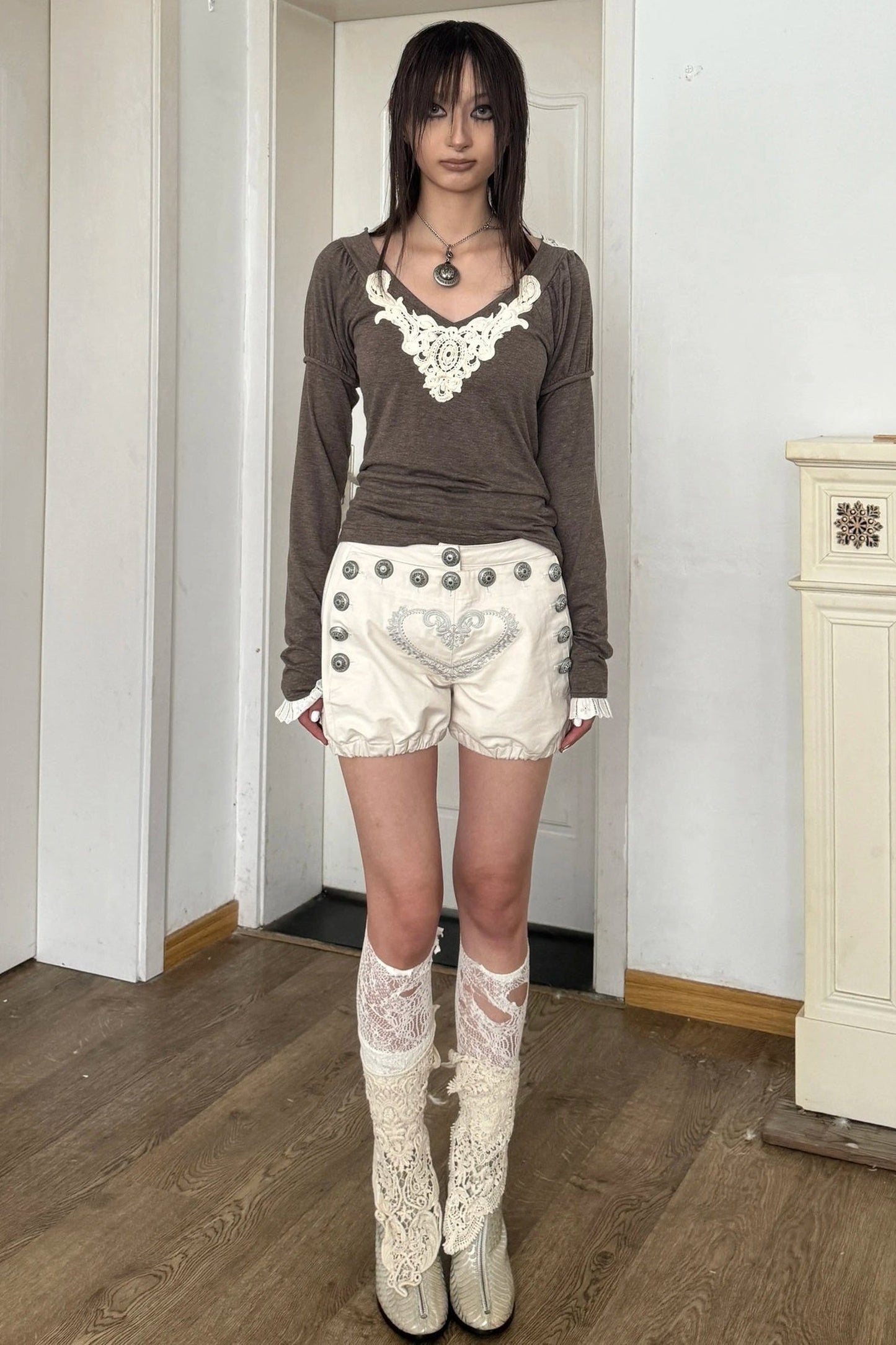 Shorts da tennis con ricamo a cuore