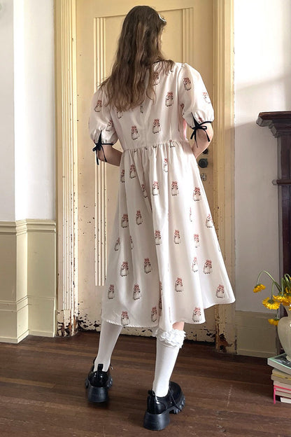 Vintage-Kurzarmkleid mit Puppen-Print