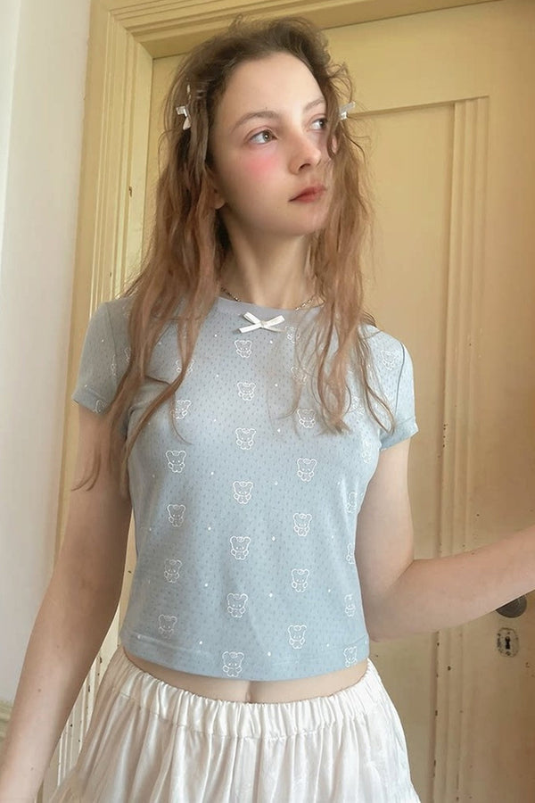 Bear Dot Print Short-Sleeved T-Shirt