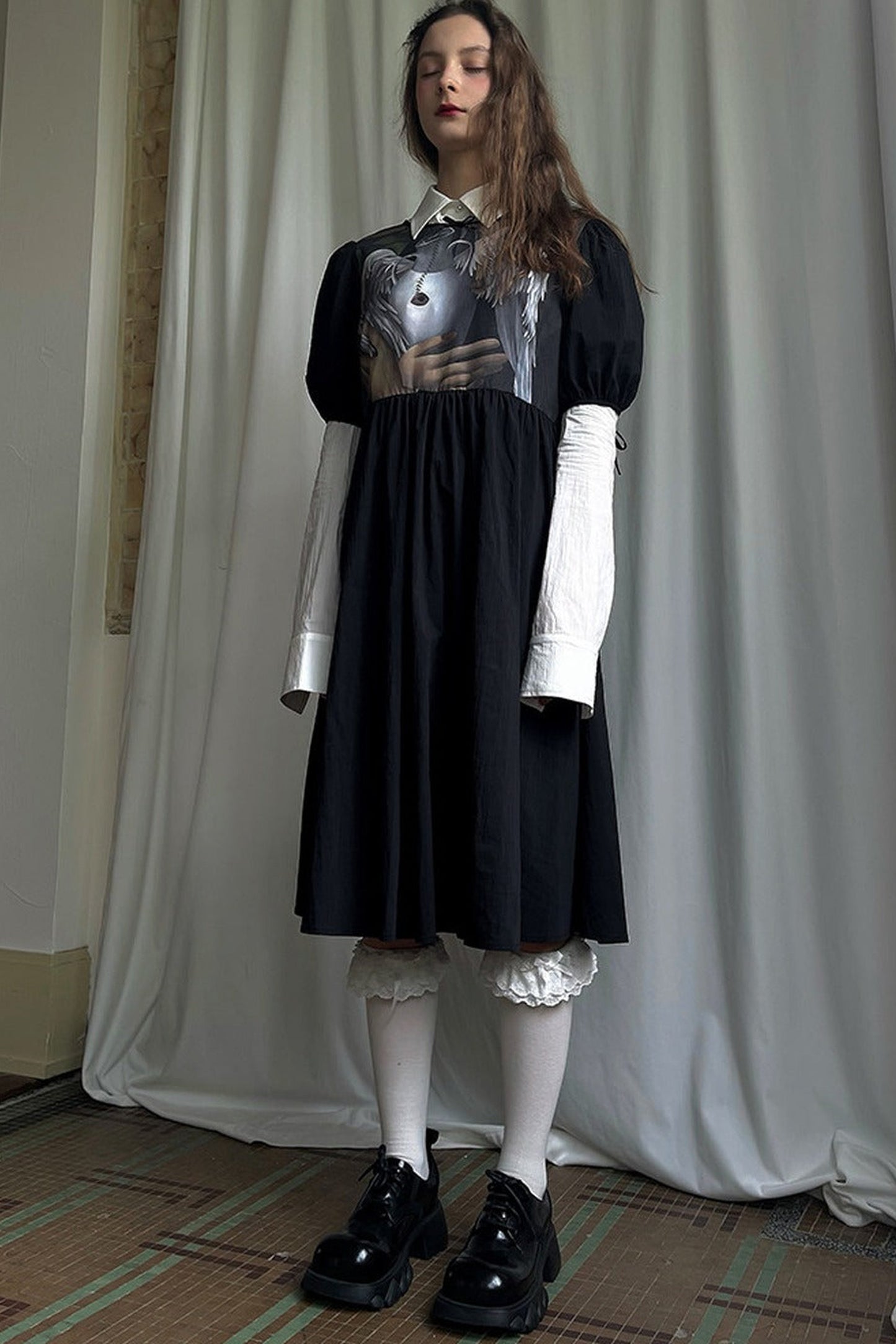 Tempera Oil Painting Print Short-Sleeved Dress