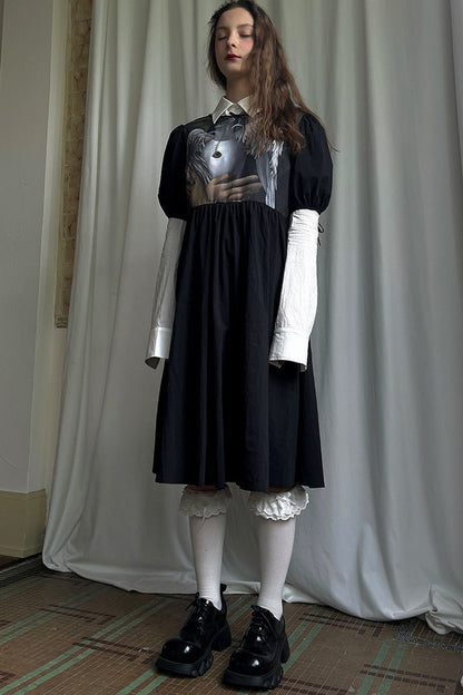 Tempera Oil Painting Print Short-Sleeved Dress
