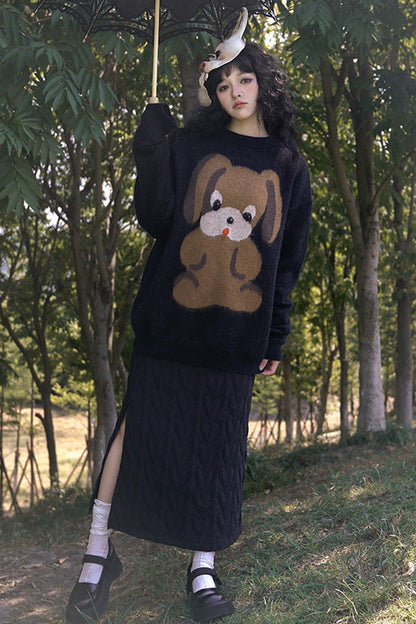 Heart Jacquard Slit Skirt