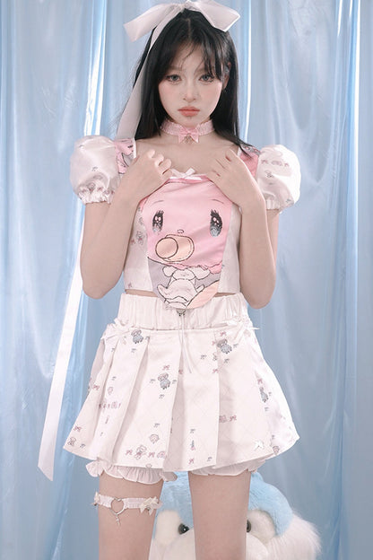 Blusa con stampa angeli e maniche a sbuffo