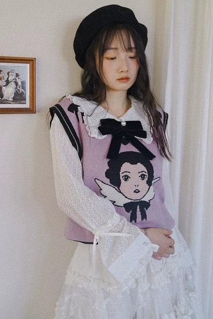 Angel Print Knit Vest