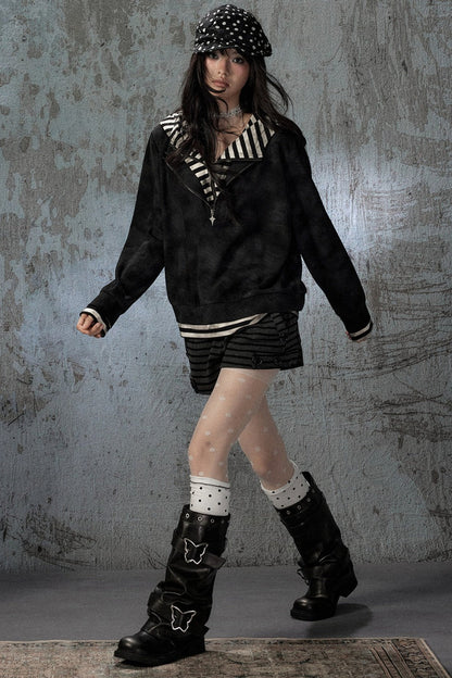 Felpa con cappuccio leggera tie-dye con mezza zip