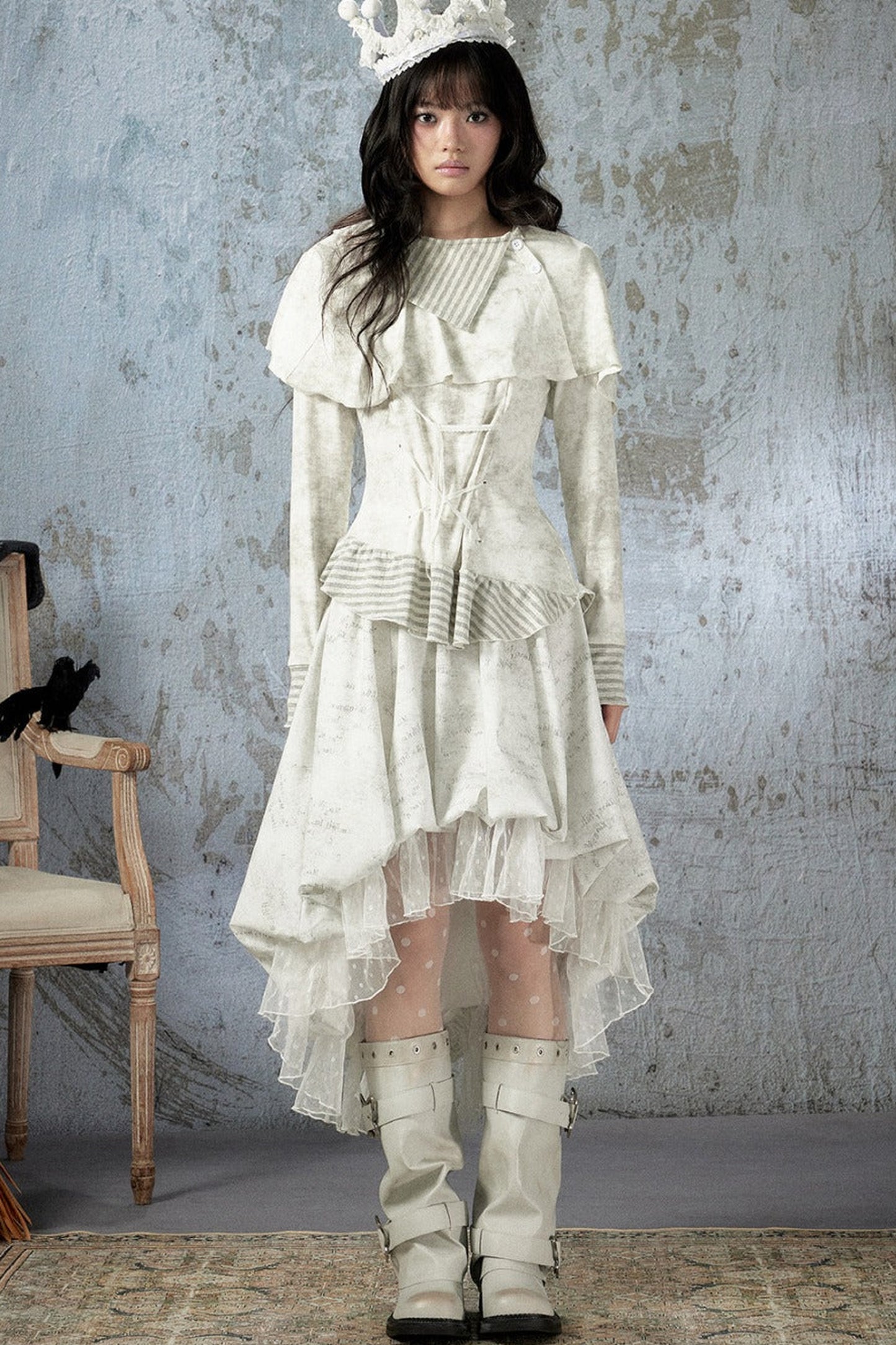 Asymmetrical Lapel Long-Sleeve Striped Patchwork Top