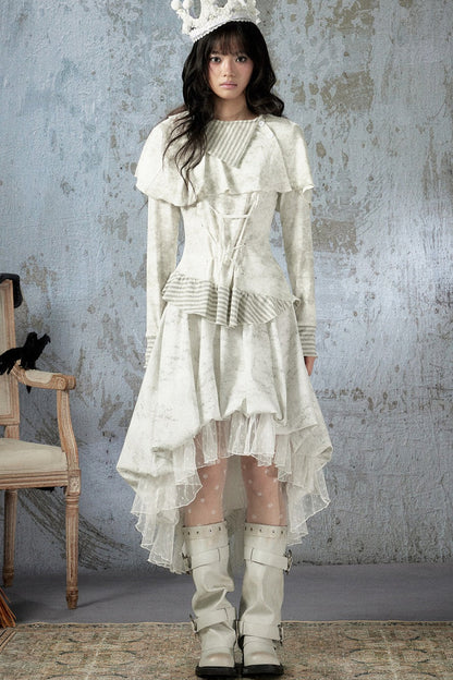Asymmetrical Lapel Long-Sleeve Striped Patchwork Top